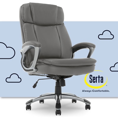 Serta Fairbanks Ergonomic Bonded Leather Executive Big & Tall Chair, 350 lb. Capacity, Gray (43675B)