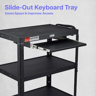 Luxor LEADER XL 3-Shelf Adjustable Media Utility Cart with Pullout Keyboard Shelf, Black (AVJ42XLKB)