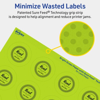 Avery Laser/Inkjet Multipurpose Circle Labels, 1.75" Dia., Bright Green, 1600/Box (94509)