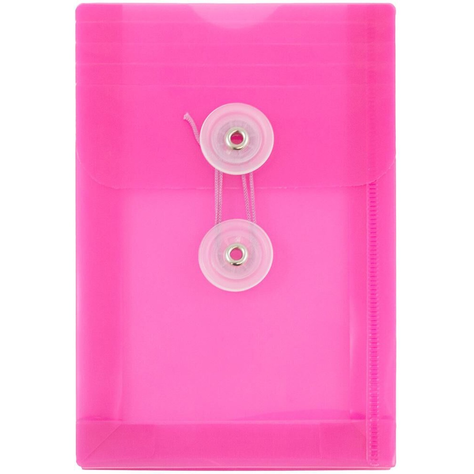 JAM Paper Premium Plastic Filing Envelope with Button & String Closure, 4 1/4 x 6 1/4, Fuchsia Pink, 3/Pack (473B1FUX3)