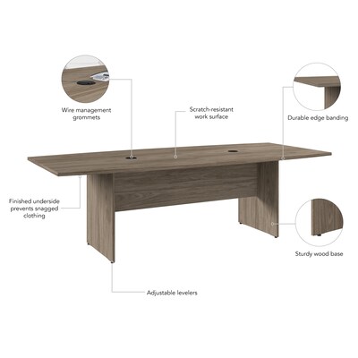 Bush Business Furniture 96W x 42D Boat Shaped Conference Table with Wood Base, Modern Hickory (99TB9642MHK)