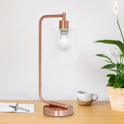Creekwood Home Vintage Vantage 18.8" Minimalist Industrial Curved Arm Desk Lamp, Feit LED Bulb, Rose Gold (CWD-1015-RG-LB)