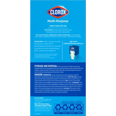 Clorox Multi-Purpose Cleaning Spray System Starter Kit, 1 Spray Bottle and 1 Refill, Crisp Lemon, 1.13 fl. oz. (60160)