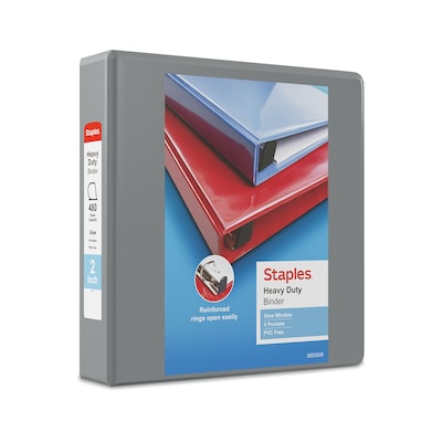 Staples® Heavy Duty 2 3 Ring View Binder with D-Rings, Gray (ST56330-CC)