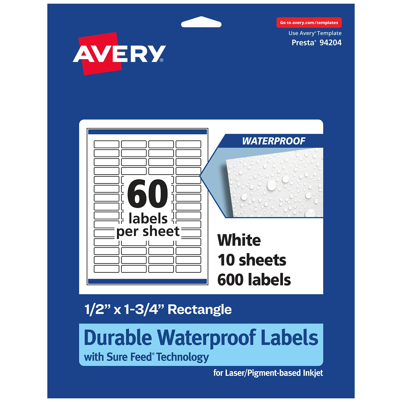 Avery Laser/Inkjet Rectangle Multipurpose Labels, 0.5 x 1.75, White, 600 Labels/Pack (94204)