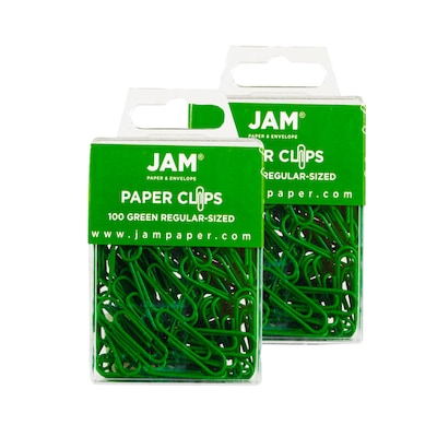 JAM Paper® Colored Standard Paper Clips, Small 1 Inch, Green Paperclips, 2 Packs of 100 (2183752a)