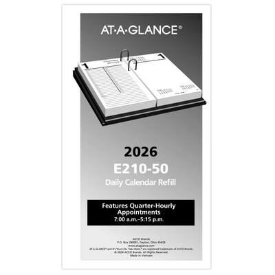 2026 AT-A-GLANCE 8 x 4.5 Daily Calendar Refill Pages, White/Black (E210-50-26)