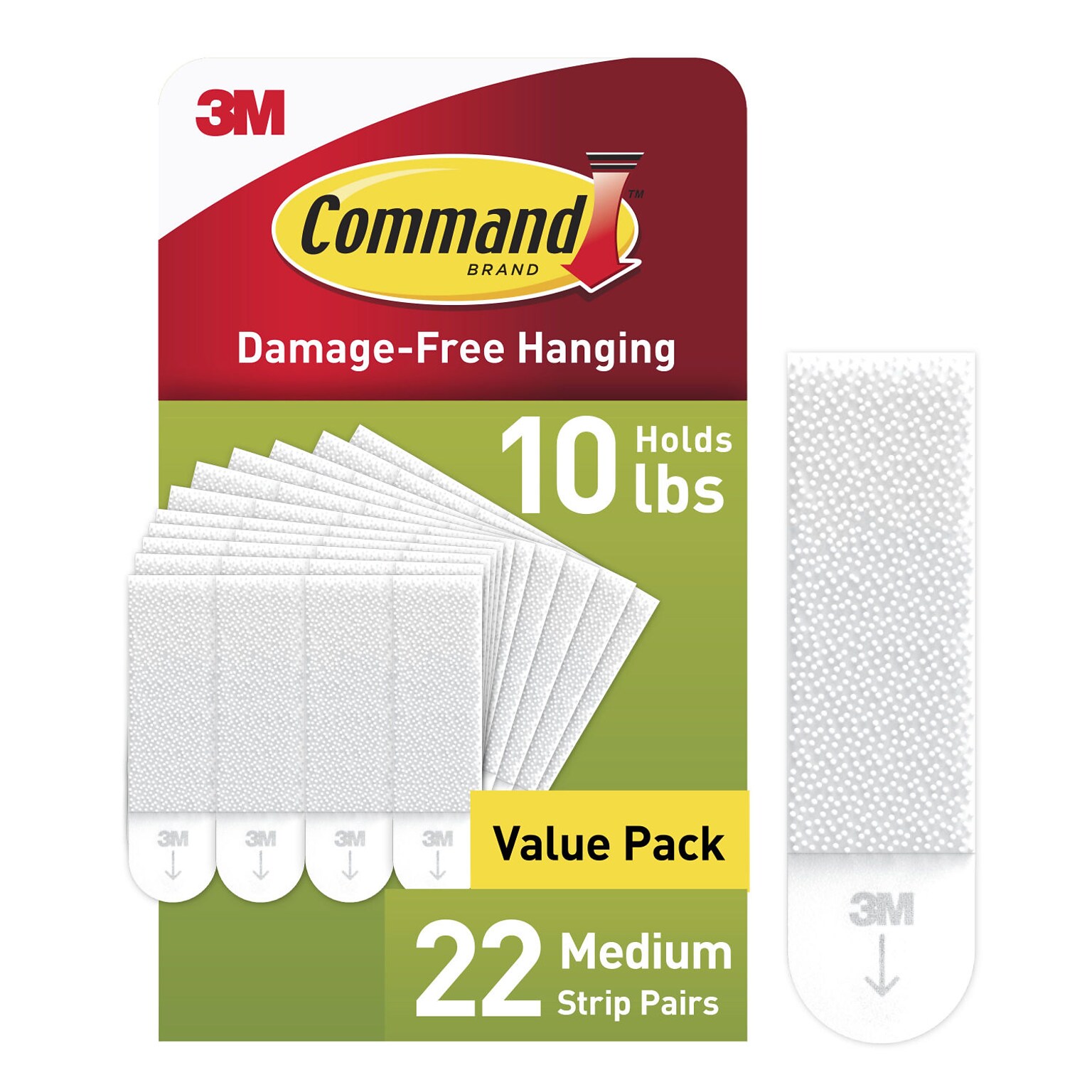 Command Medium Picture Hanging Strips, 12 lb., White, 22 Pairs/Pack (17204-22NA)