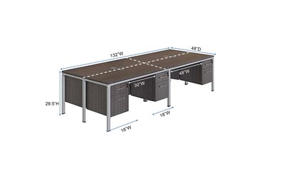 Boss Office Products Simple System 66"W Desk with Pedestal, Driftwood, 4/Set (SGSD016-102)