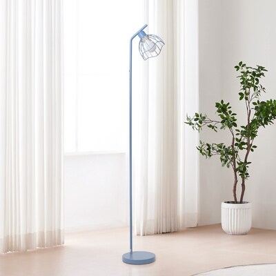 Simple Designs Sleek Essentials 54.5" Metal Floor Lamp with Wire Cage Shade, Blue (LF1050-BLU)