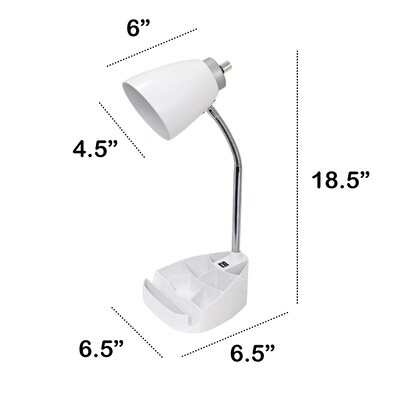 Creekwood Home Sleek Essentials 18.5" Flexible Coordinating Desk Lamp with USB Port and Storage, White (CWD-1004-WH)