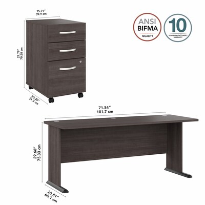 Bush Business Furniture Studio A 72"W Computer Desk with 3 Drawer Mobile File Cabinet, Storm Gray (STA004SGSU)