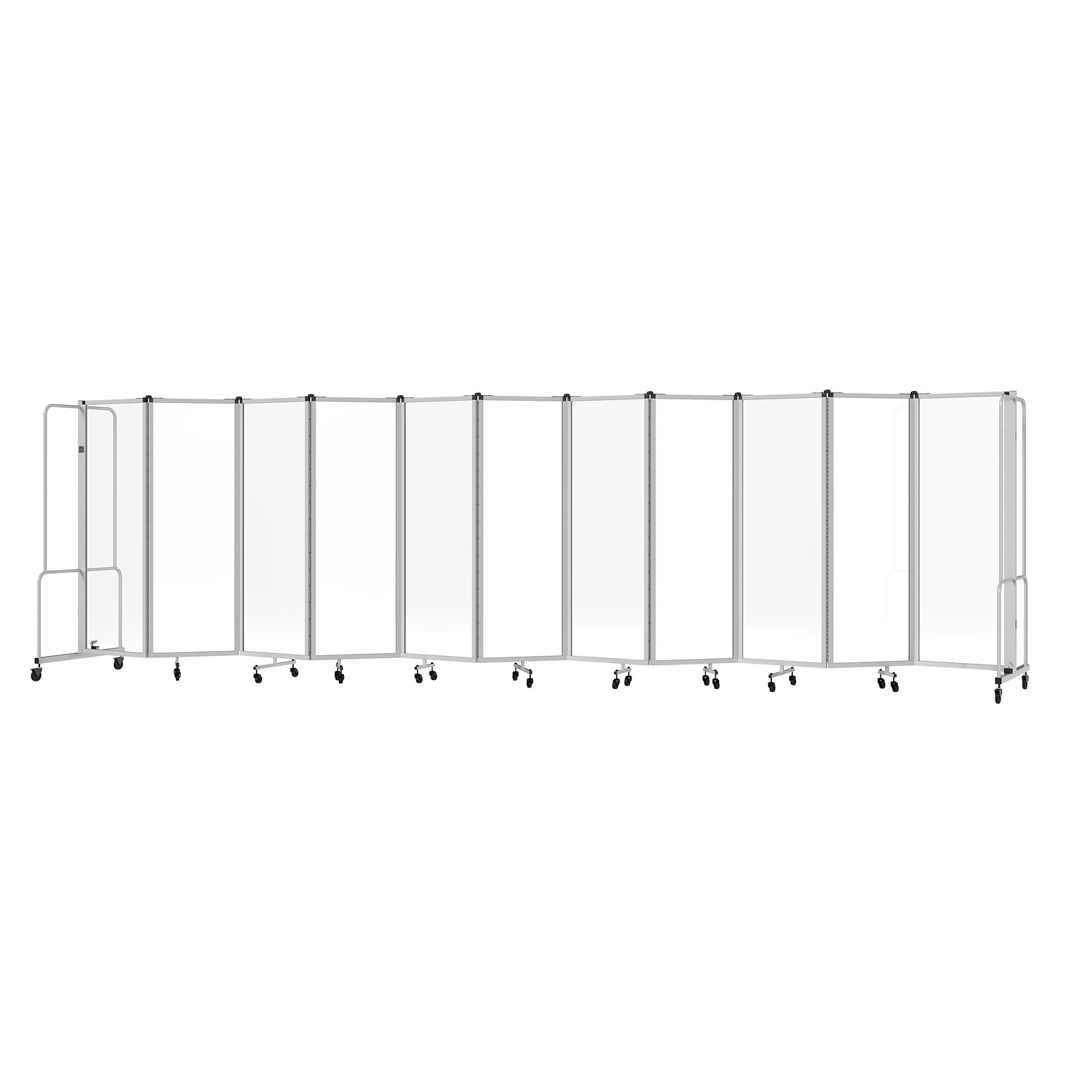 National Public Seating Robo Series 11-Panel Folding Mobile Room Divider, 72H x 256W, Clear Acrylic (RDG6-11CA)