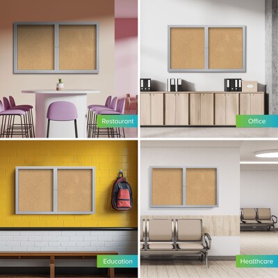 Ghent Cork Enclosed Bulletin Board, Aluminum Frame, 3'H x 5'W (PA23660K)