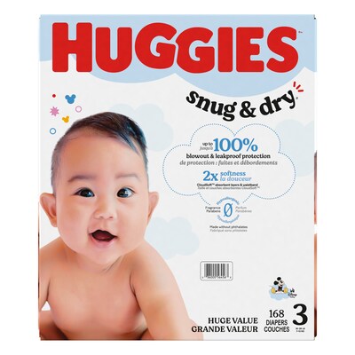 Huggies Snug & Dry Baby Diapers, Size 3, 168/Carton (51520/56456)