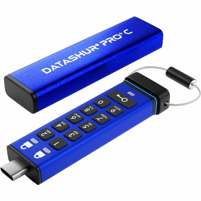 iStorage datAshur PRO+C 128GB USB 3.2 Gen 1 Type-C Encrypted Flash Drive, Blue (IS-FL-DA3C-256-128)