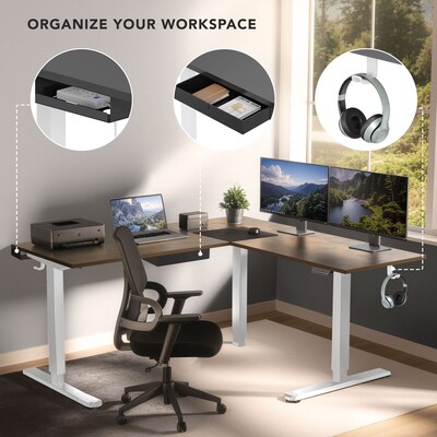 Mount-It! XL 75"W Electric Corner Adjustable Standing Desk, Brown/White (MI-15028)