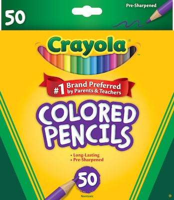 Crayola Kids Colored Pencils, Assorted Colors, 50/Box (68-4050)