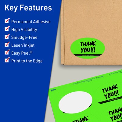 Avery Laser/Inkjet Multipurpose Oval Labels, 2 x 3-1/3, Neon Green, 640/Box (94056)