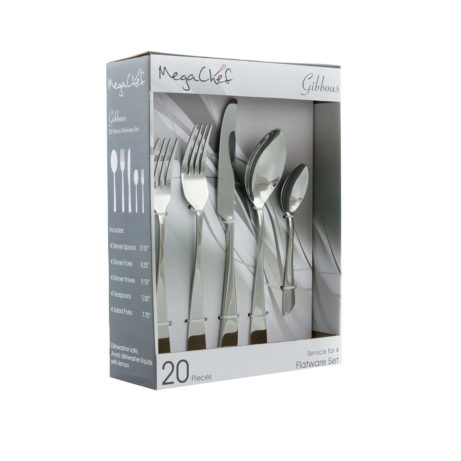 MegaChef Gibbous 937112463M Stainless Steel Flatware Set, 20 Piece (937112463M)