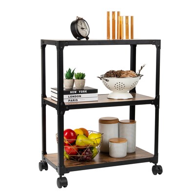 Mind Reader 3 Tier Rolling Cart Wood Metal Utility Cart, Black (WDMTCART3T-BLK)