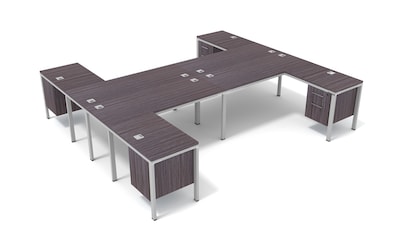 Boss Office Products Simple System 66W L-Shaped Desk with Pedestal, Driftwood, 4/Set (SGSD018-202)