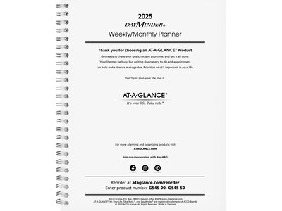 2025 AT-A-GLANCE DayMinder Executive 8.75 x 7 Weekly & Monthly Planner Refill Pages, White (G545-5