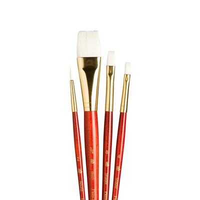 Princeton RealValue Mixed Media Synthetic Taklon Variety Brush Set, Red, 4/Set, 3 Sets/Bundle (PBXPR9125-3)
