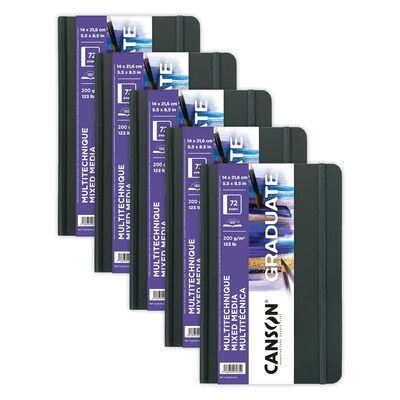 Canson Graduate  5.5 x 8.5 Hard Bound Mixed Media Art Book, 36 Sheets/Book, 5/Bundle (MCX31200L030