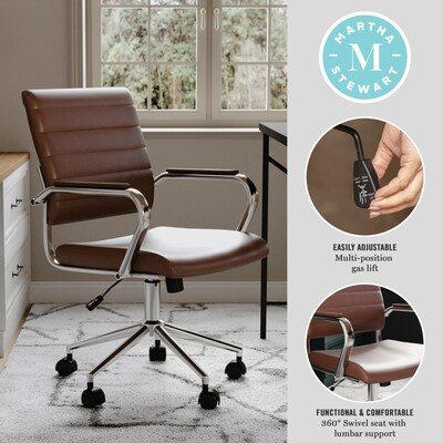 Martha Stewart Piper Faux Leather Swivel Executive Chair, Saddle Brown/Polished Nickel (CH2209212BR)