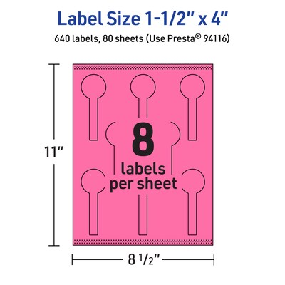Avery Lollipop Laser/Inkjet Multipurpose Labels, 1.5" x 4", Bright Pink (640/Box)