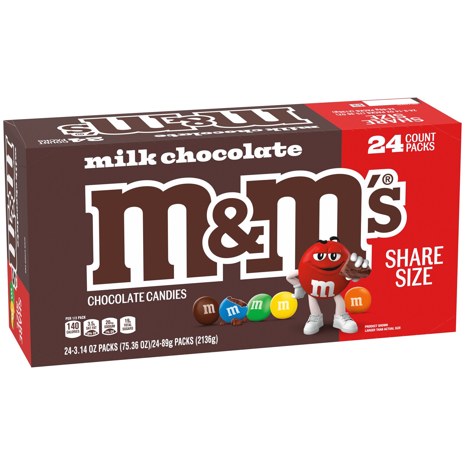 M&Ms Sharing Size Milk Chocolate Candy Pieces, 75.36 oz., 24 Pouches/Box (MMM04431)