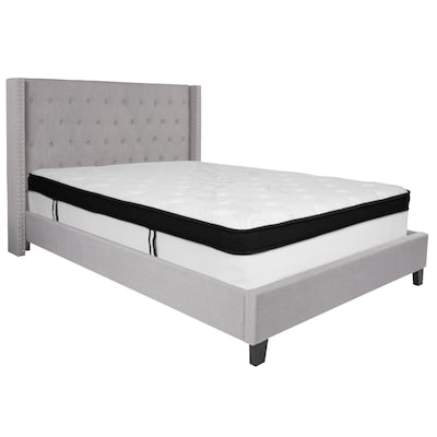 Flash Furniture Riverdale Tufted Upholstered Platform Bed in Light Gray Fabric with Memory Foam Matt