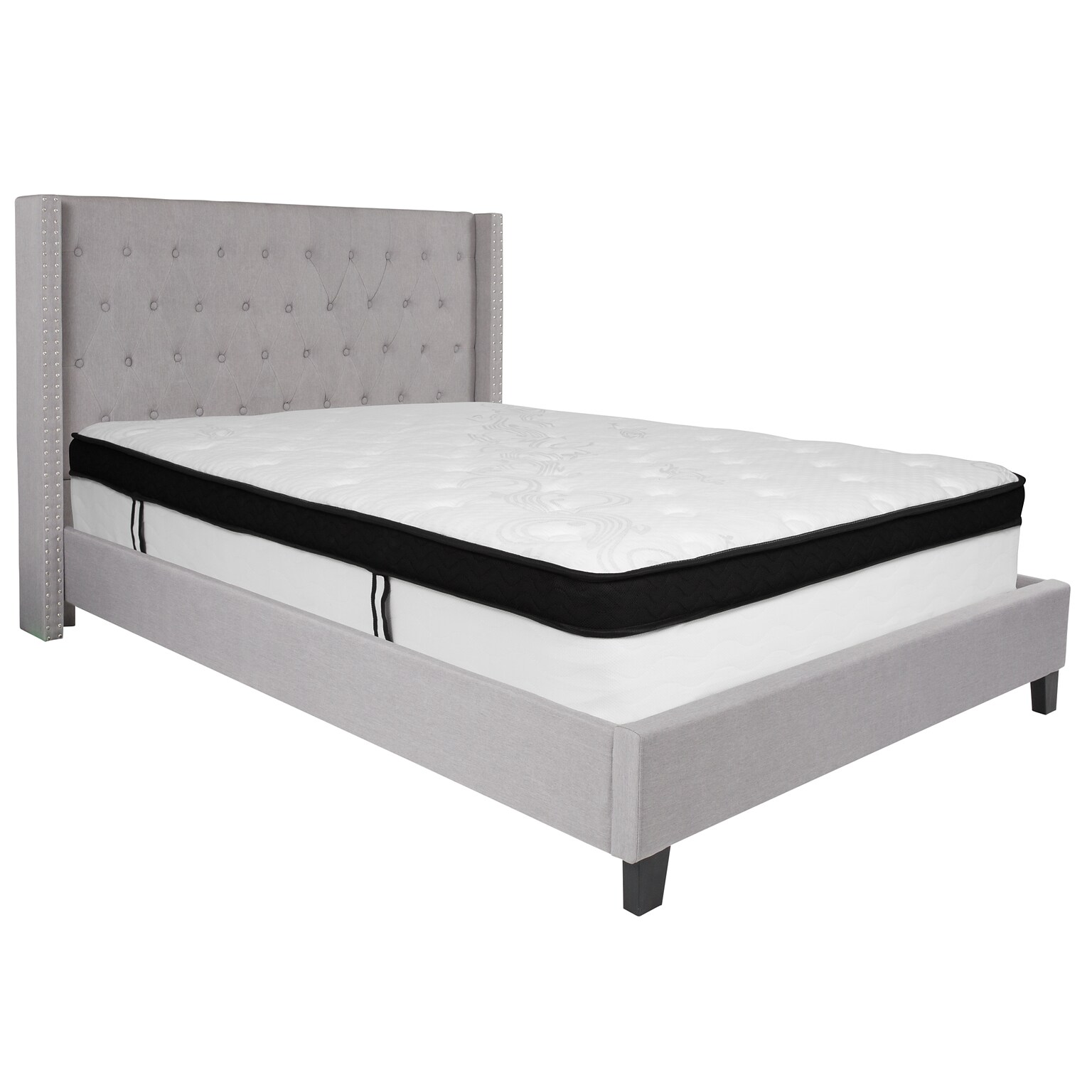 Flash Furniture Riverdale Tufted Upholstered Platform Bed in Light Gray Fabric with Memory Foam Mattress, Queen (HGBMF43)