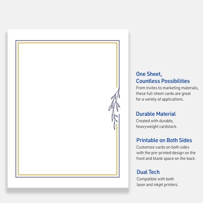 Avery Gold & Navy Border with Florals Matte Blank Card, White, 10/Pack (S00-DPJ)