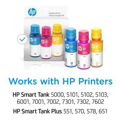 HP 31 Cyan/Magenta/Yellow Standard Yield Ink Tank Refill (9C228AN)