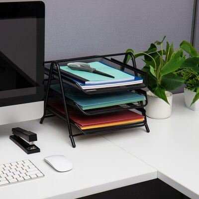 Mind Reader 3-Tier Stackable Paper Desk Tray Organizer, Metal Mesh, Black (3TPAPER-BLK)