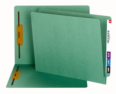 Smead 100% Recycled End Tab Fastener File Folder, Reinforced Straight-Cut Tab, 2 Fasteners, Green (3