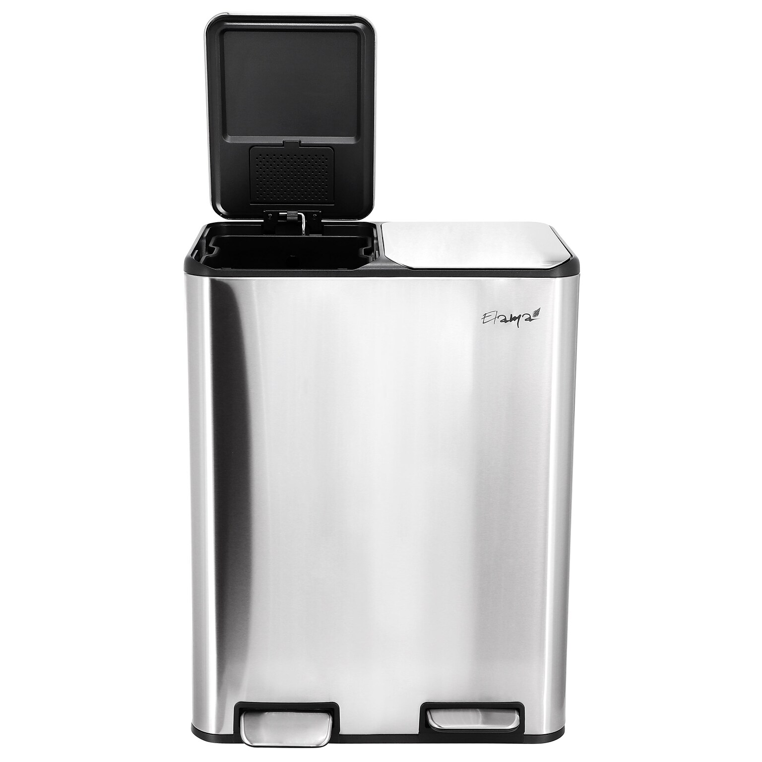 Elama Stainless Steel Indoor 2 Section Trash Can with Slow Close Lid, 8 Gallon, Silver (938122034M)