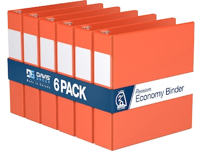 Davis Group Premium Economy 2 3-Ring Non-View Binders, D-Ring, Orange, 6/Pack (2304-19-06)