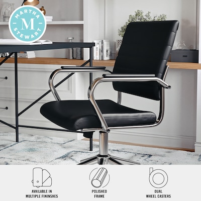 Martha Stewart Piper Faux Leather Swivel Executive Chair, Black/Polished Nickel (CH2209212BK)