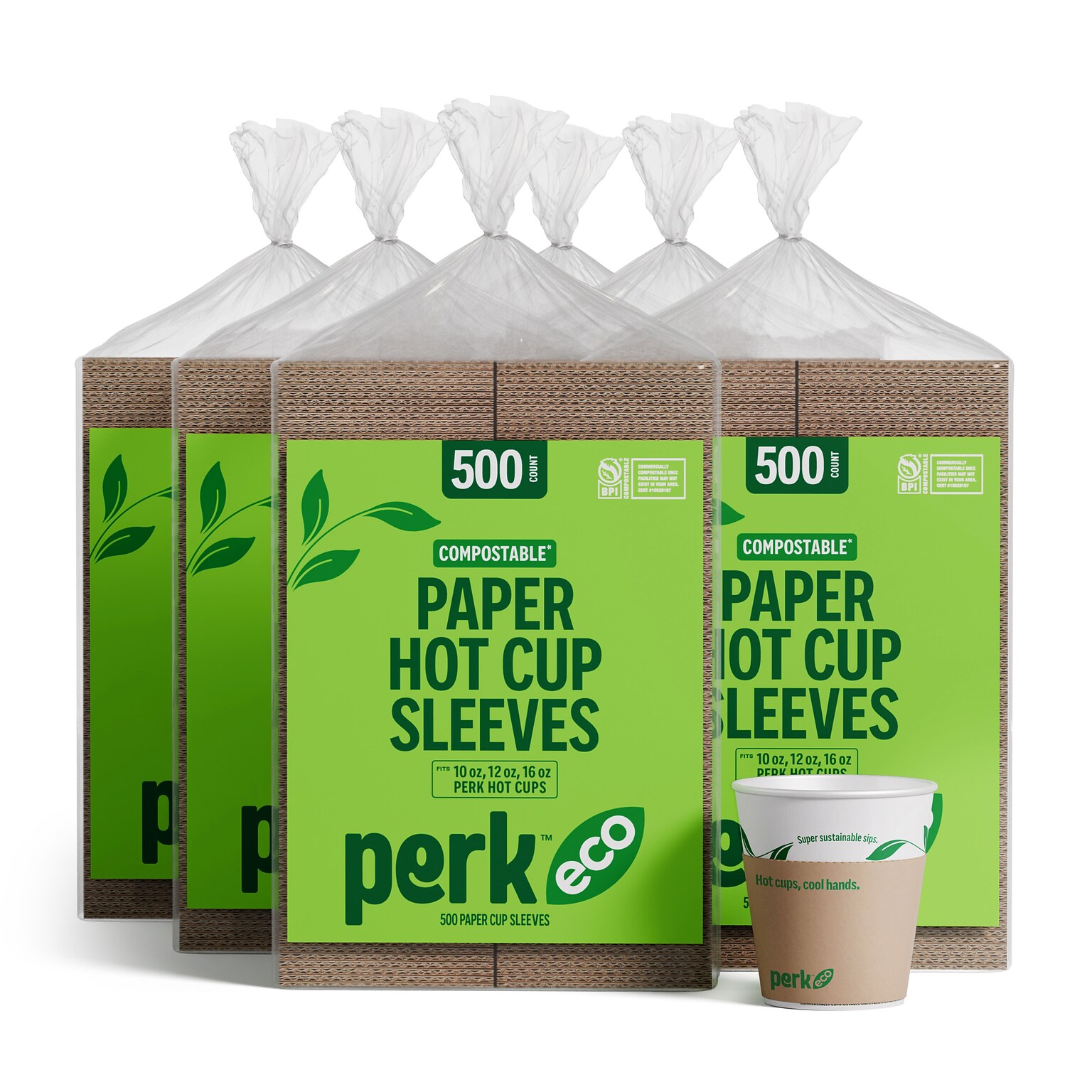 Perk™ Eco Paper Hot Cup Sleeves, Brown, 1000/Carton (PK56227CT)