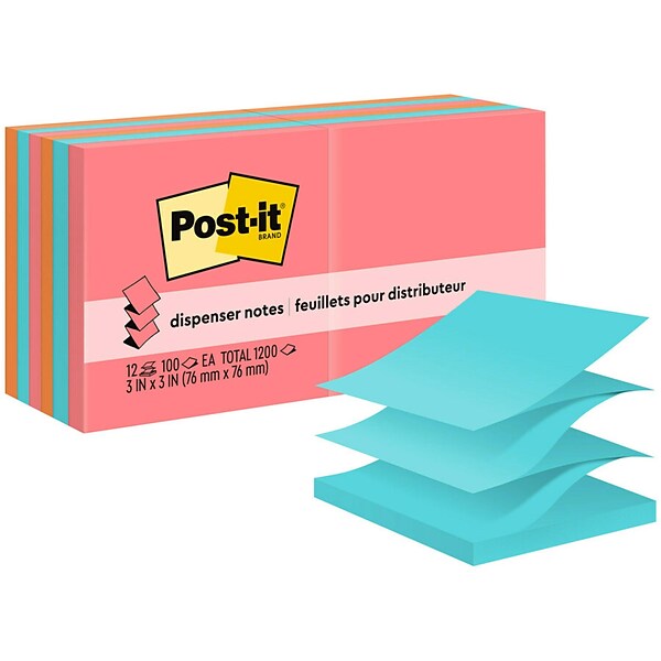 Post-it® Pop-up Notes, 3 x 3, Poptimistic Collection, 100 Sheets/Pad, 12 Pads/Pack (R330-12AN)
