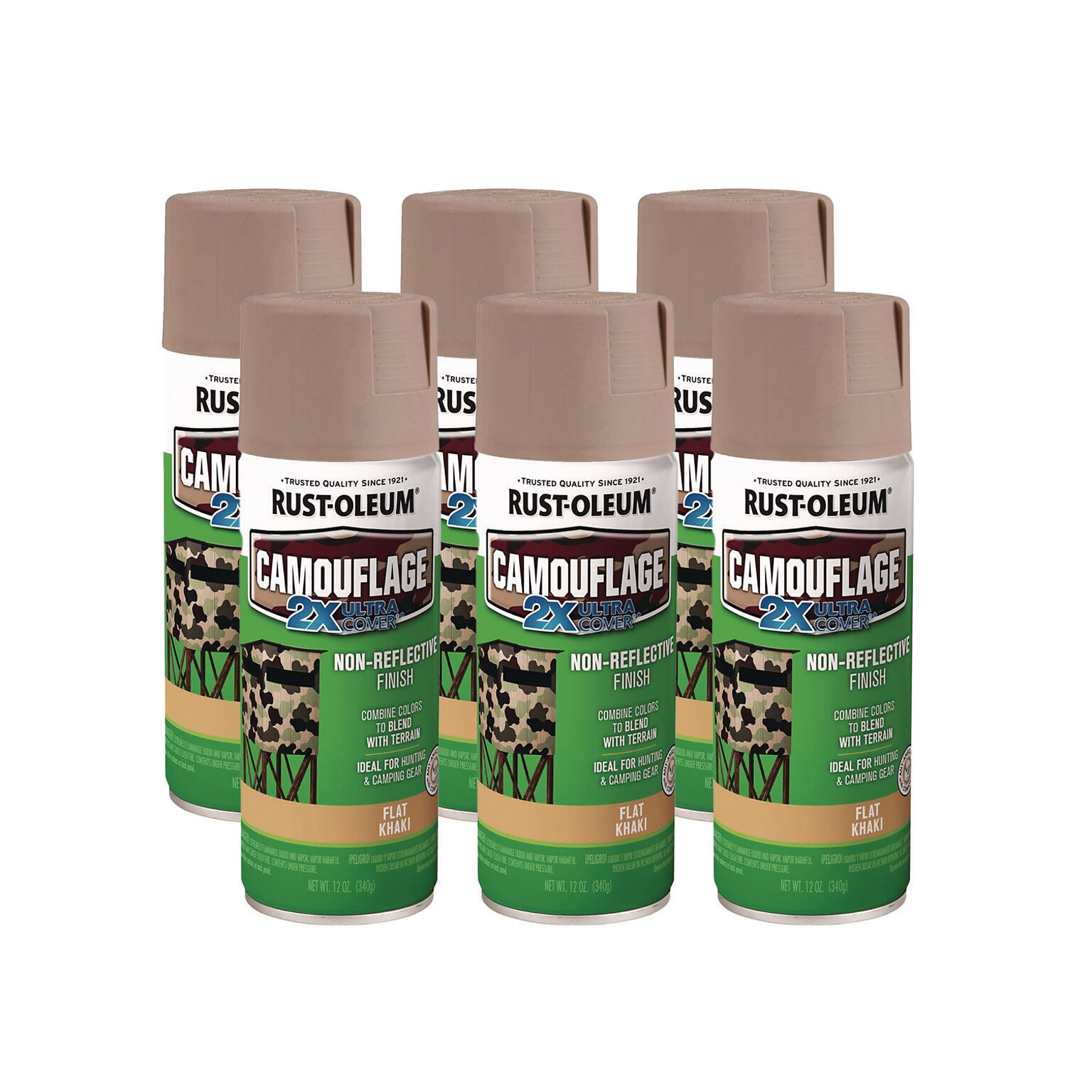 Rust-Oleum Camouflage Spray Paint, 12 oz. Aerosol Can, Flat Khaki, 6/Carton (RST279177CT)