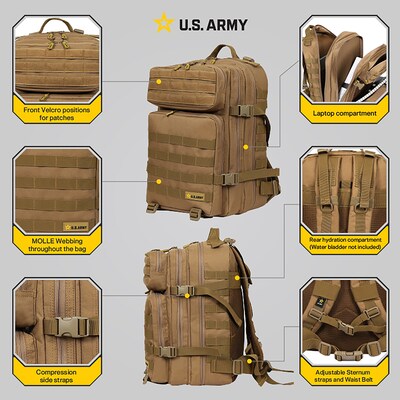 U.S. Army ASSAULT Tactical Laptop Backpack, X-Large, Coyote (USBASS20COY)