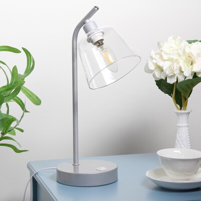 Simple Designs Sleek Essentials LED Desk Lamp, 15.75", with USB Ports, Silver (LD1074-SLV)