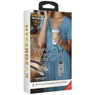 HyperGear TECHcessories 2-in-1 Universal Crossbody Phone Strap with USB-C Charging Cable, Black (16280)