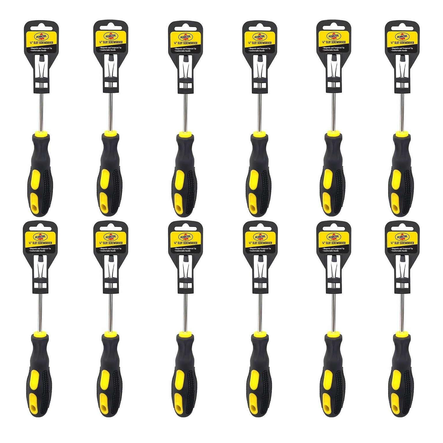 Pennzoil 4 Flat Screwdriver, Size #2, Black & Yellow, 12/Pack, 6 Packs/Carton (14721)