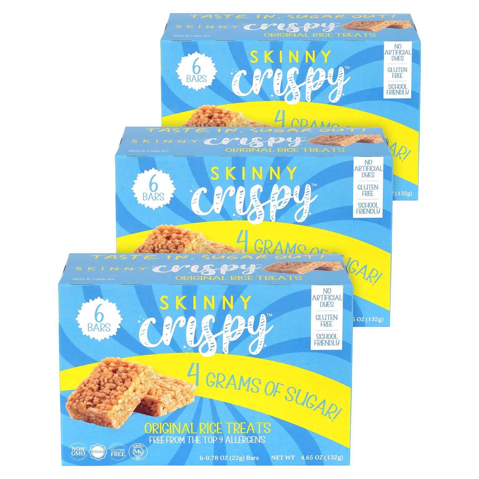 Skinny Crispy Gluten Free Vanilla Marshmallow Rice Treat, 4.68 oz., 6 Bars/Box, 3 Boxes/Pack (600-04176)