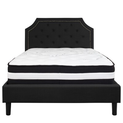 Flash Furniture Brighton Tufted Upholstered Platform Bed in Black Fabric with Pocket Spring Mattress, Full (SLBM6)